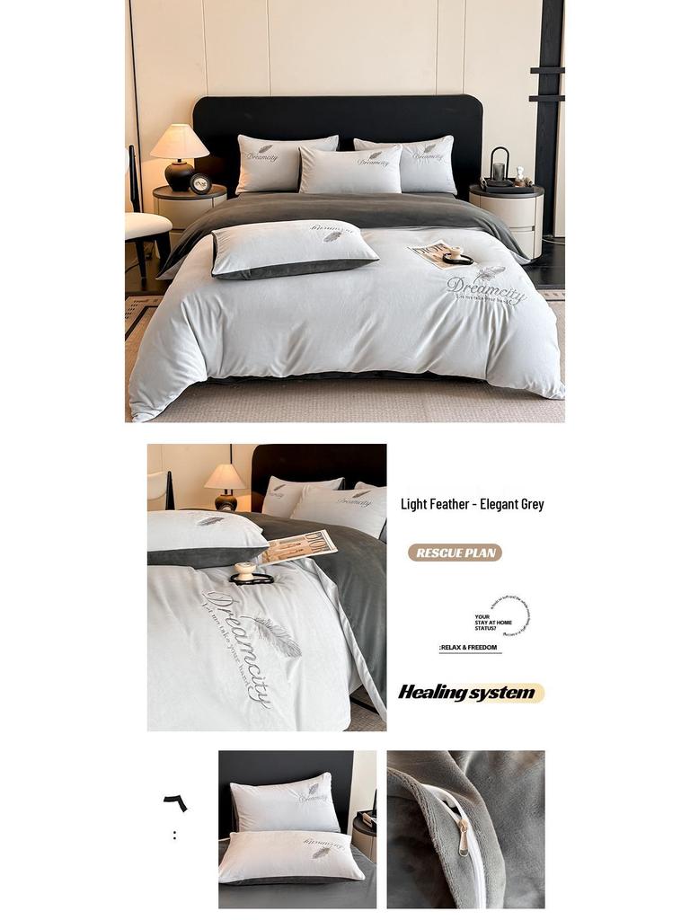 Plush Coral Fleece Winter Bedding Set: Thickened Velvet Duvet Cover, Flannel Bed Sheet, and Pillowcases