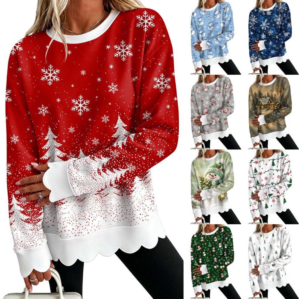 Women's Casual Lace Print Crewneck Sweatshirt Long Sleeve Pullover Top for Everyday Wear