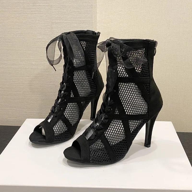 Black Open Toe Dancing Sandals Sexy Lace Up Women Shoes Comfort High Quality Thin Heels Ankle Strap Hollow Out Pumps