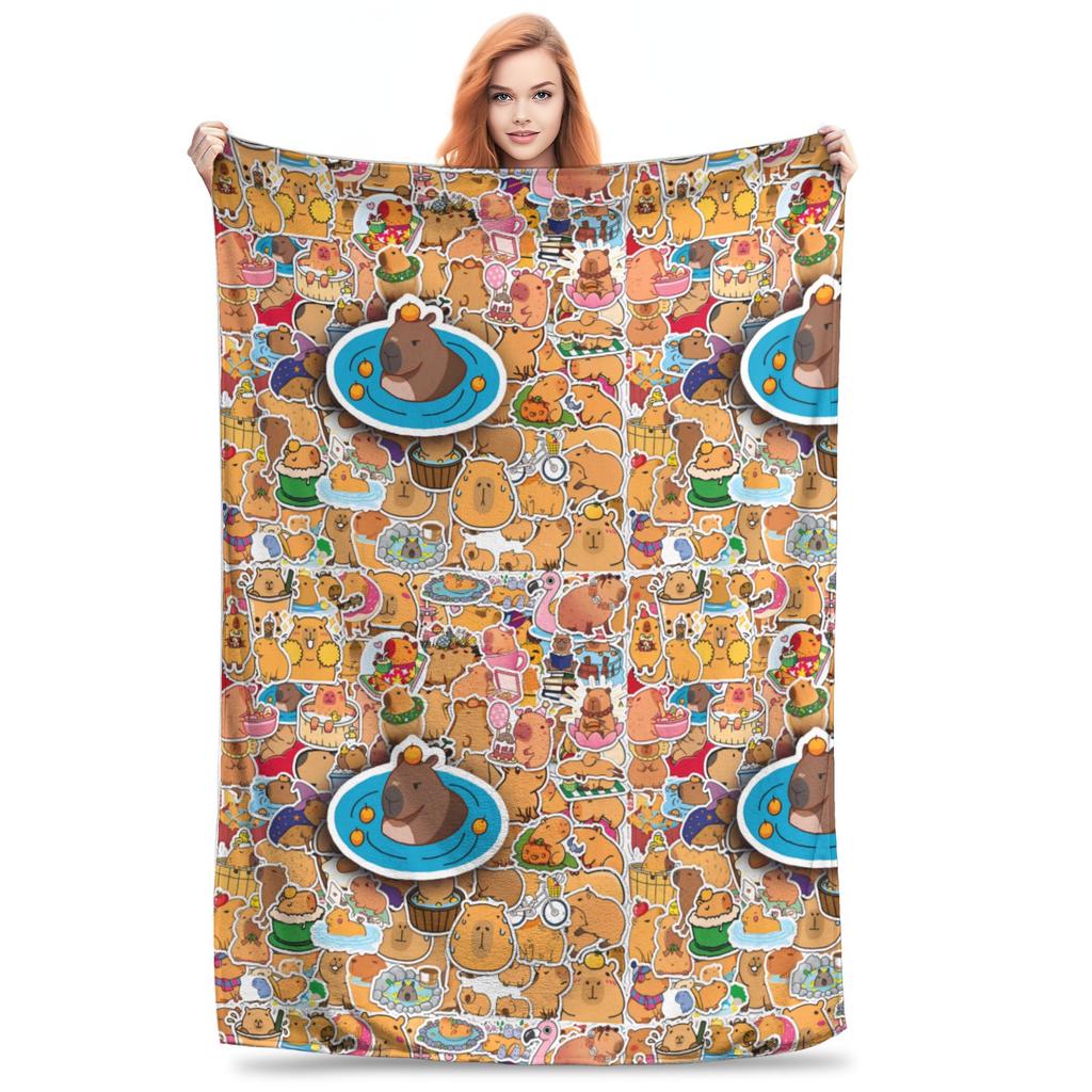 Trembling Capybara Flannel Blanket Winter  Soft Durable Throw Blanket for Kids Couch Bed Funny Bedspread Sofa Bed Cover