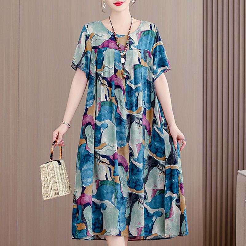 Letné oversize šaty Elegantné dámske dlhé šaty s krátkym rukávom Plus veľkosti