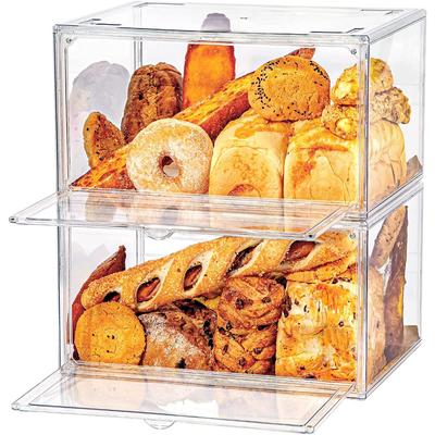 2PCS Yükseltme Büyük Ekmek Kutusu Mutfak Tezgahı için, Plastik Ekmek Kutusu Ekmek Tutucu, İstiflenebilir Çift Katmanlı Ekmek Saklama Kabı, Şeffaf Ekmek Kutuları