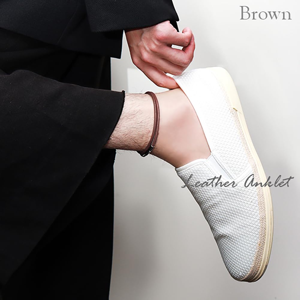 Close To Me Special Edition Leather Anklet (Brown, Size L) for Men