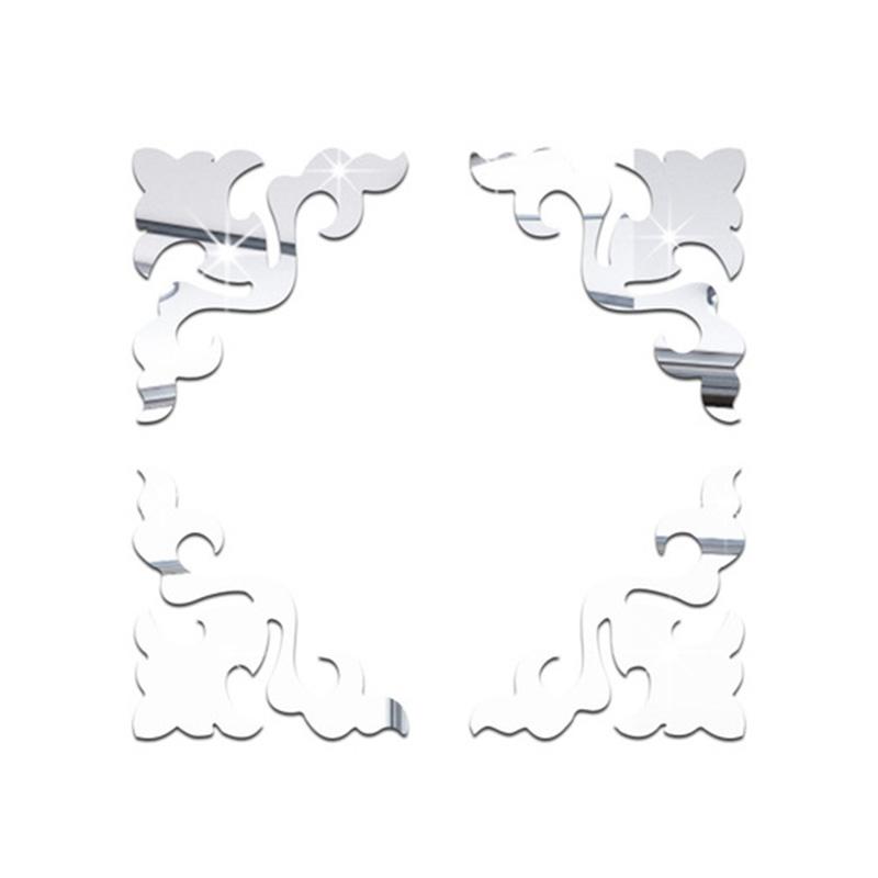 4pcs Corner Mirror Sticker Acrylic 3D Wall Stickers Self-adhesive Cabinet Edge Building Border Living Room Bedroom Home Decor