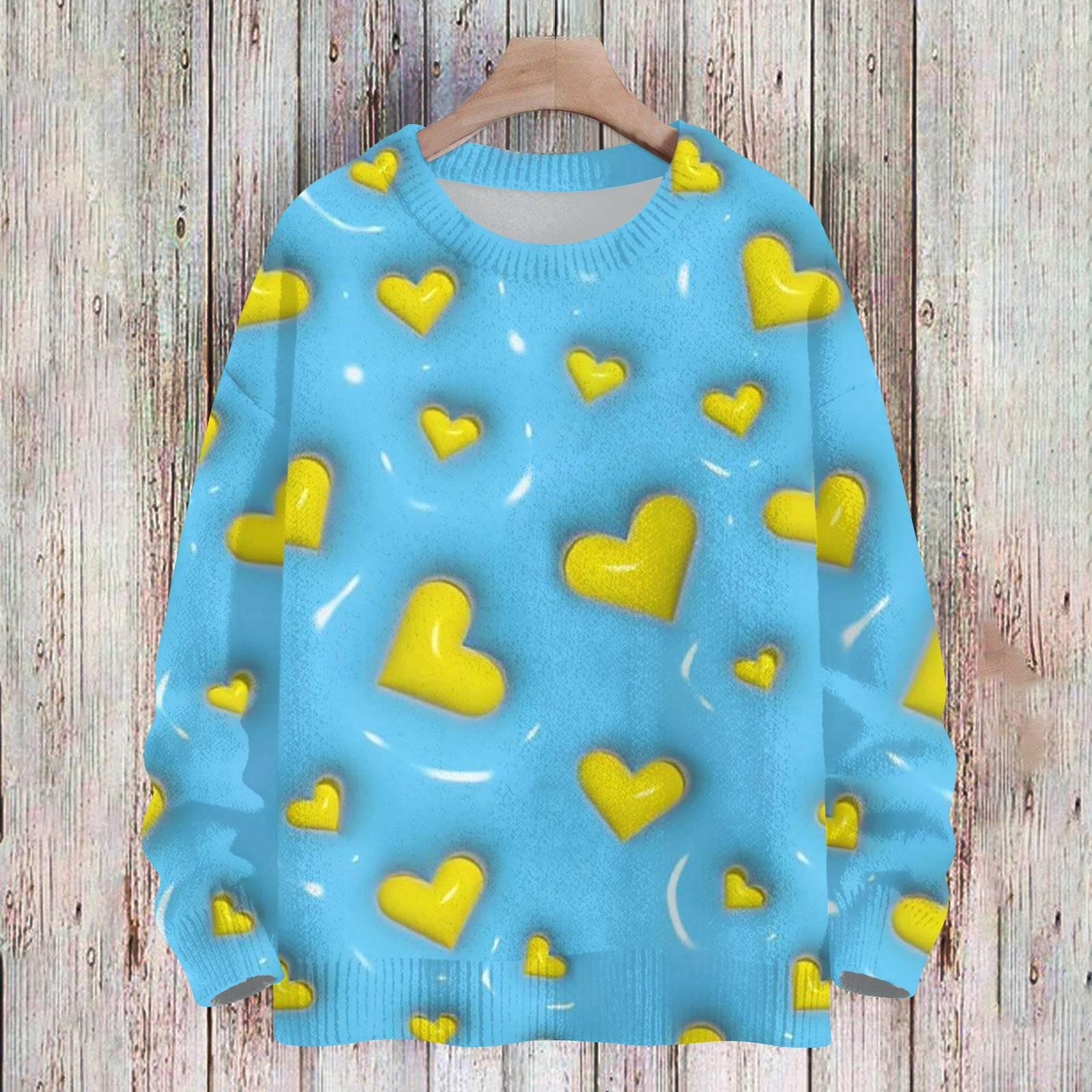 

Женская спортивная одежда ко Дню святого Валентина, вязаный свитер, милая рубашка, круглый вырез, пуловер L синий