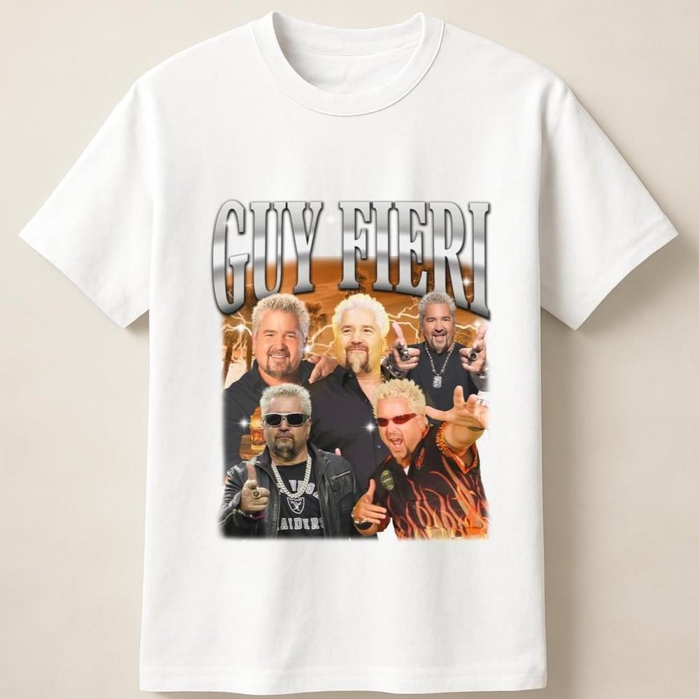 Guy Fieri Power Pose Graphic With Sunglasses and Flames Unisex T Shirt Unisex T-Shirt M