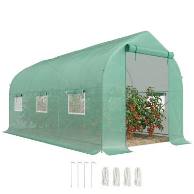Garden Tunnel Greenhouse 8m², Garden Tunnel Greenhouse with 1 Door and 6 Windows, PE Cover 140g/m² 400x200x200cm Green