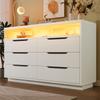 Dressoir met LED-verlichting, 6 lades, opbergvak met marmerstructuur, modern meubel voor woonkamer en slaapkamer, 120x40x85cm, wit