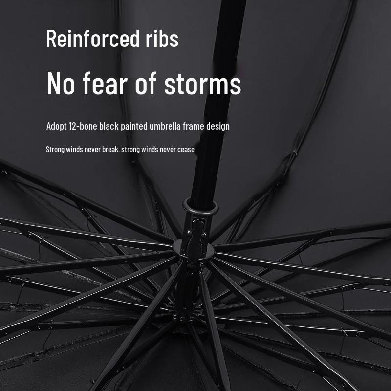 Twelve-Bone Large Folding Men's Umbrella with Custom Logo for Rain or Shine, Dual-Use Sunshade and Parasol.