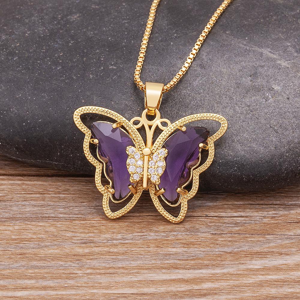 Nidin Top Quality Austrian Crystal Zircon 10 Colors Butterfly Pendant For Women Female Colorful Animal Necklace Jewelry Gifts
