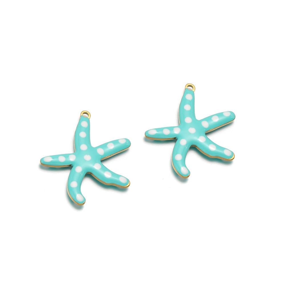 10pcs Stainless Steel Gold 20mm Starfish Charms Enamel Fish Pendant for DIY Jewelry Bracelet Findings Necklace Earrings Making
