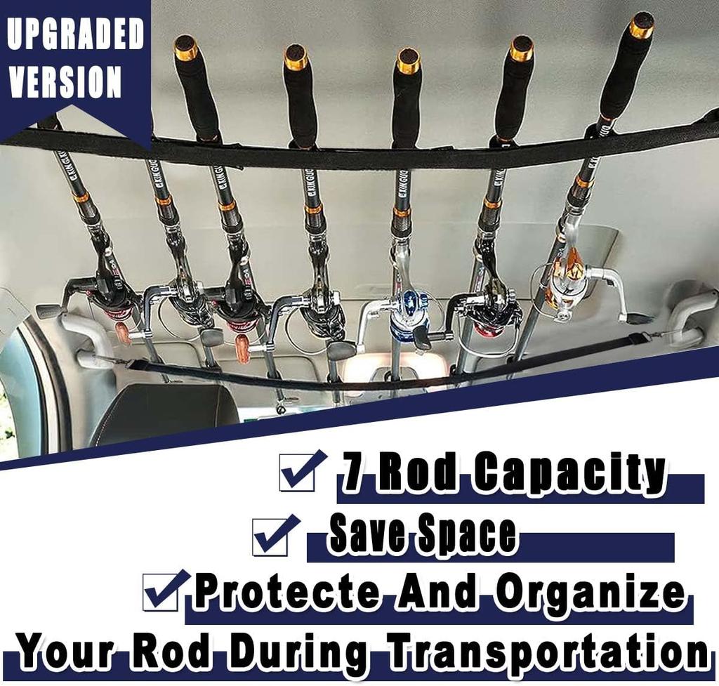 2 Stück Fahrzeug Angeln 7 Rutenhalter Nylon Auto Angelrutenhalter Schwerlast Verstellbarer Angelruten Gurt für SUVs Vans