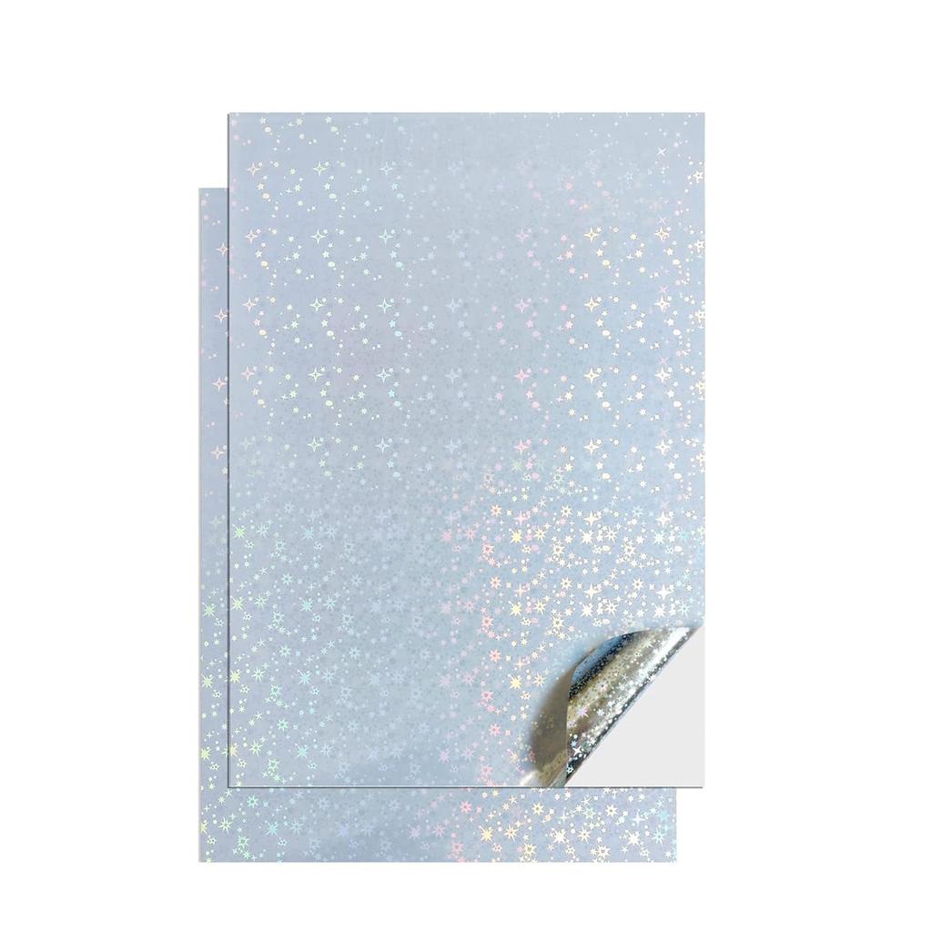 9Sheets A4 Holographic Paper Sticker Transparent Waterproof Self Adhesive Film 11.7 x 8.3 Inches (Gem, Dot, Colorful, Star)