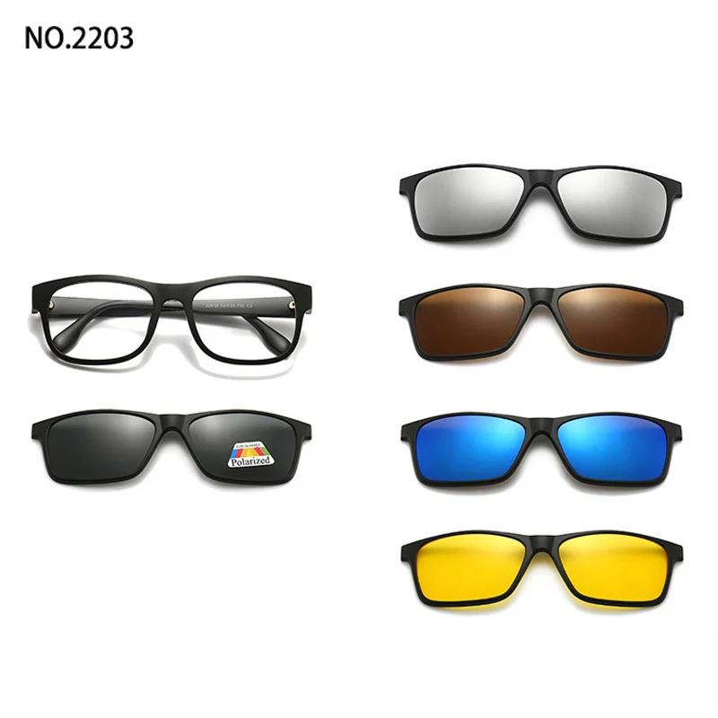 6 In 1 Clip On Glasses Men Women TR90 Polarized Optical Magnetic Sunglasses Clip Magnet Sunglasses Prescription Glasses Frame