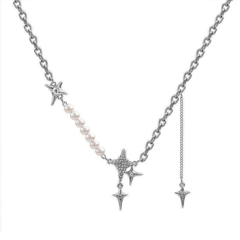 Glamour Diamond Starburst Pearl Necklace - Trendy High-Design Choker for Women