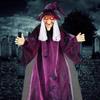 Halloween Life Size Talking Witch Purple Outdoor Spooky Scary Witch Animatronic Voice Controlled Glowing Screaming Decoration