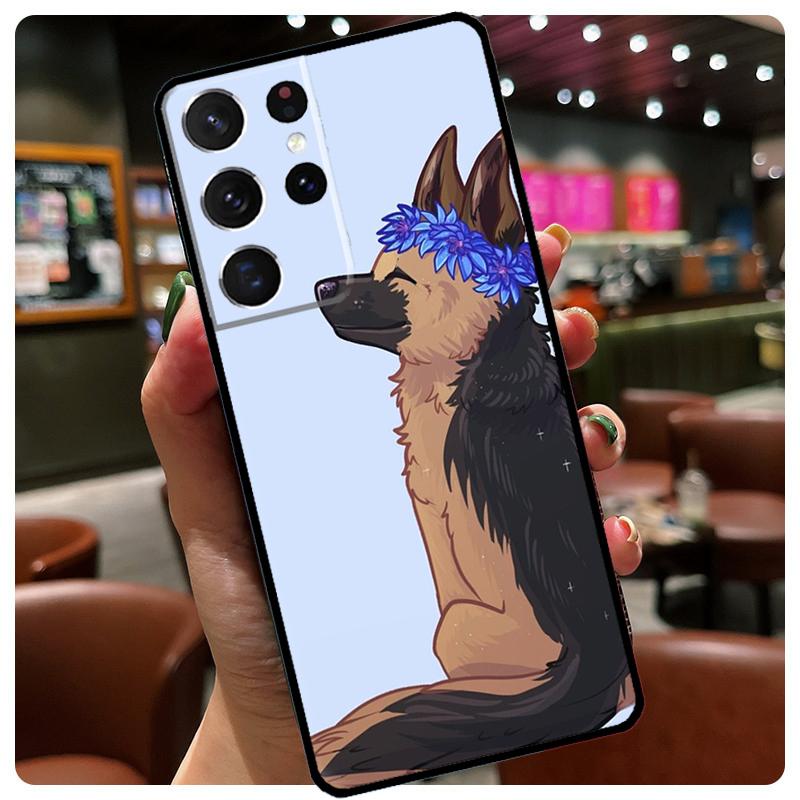Cartoon German Shepherd Dog Silicone Case For Samsung Galaxy S23 S22 Ultra S21 S20 FE S8 S9 S10 Plus Note 20 Ultra Cover