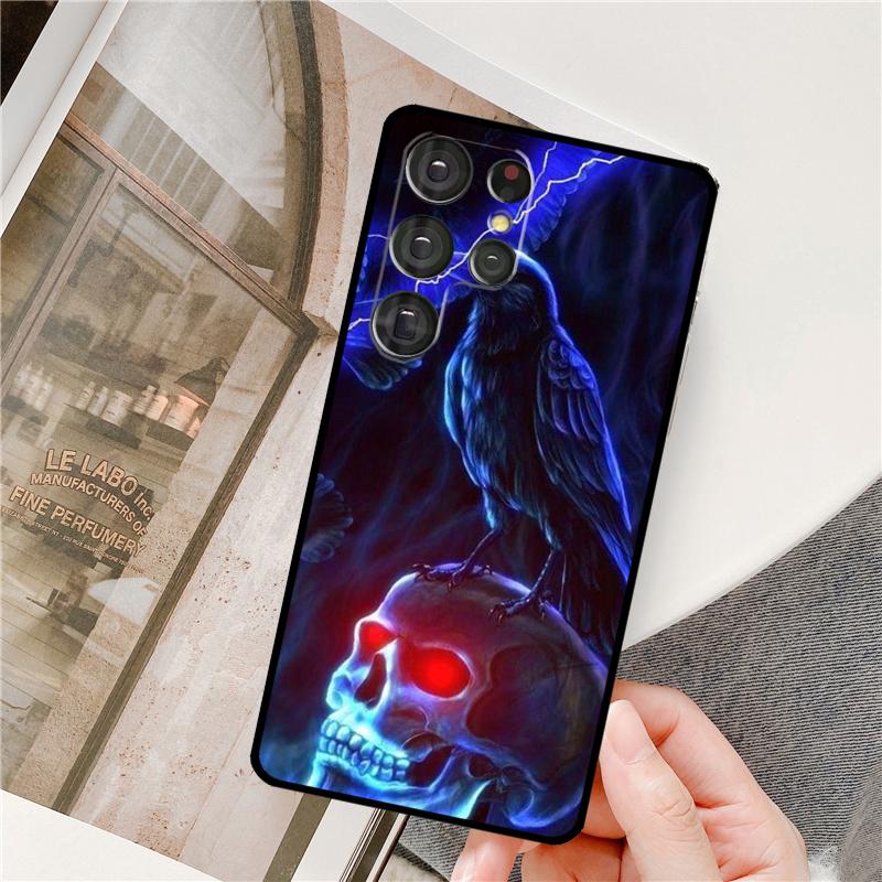 Raven Dark Crow Skull Phone Case For Samsung Galaxy S25 Ultra S9 S10 S20 FE S21 S22 S23 Plus S24 Ultra Full Cover