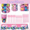 Lilo Stitch Party Supplies Set With Paper Plates Cups Napkins Tablecloth For Kids Birthday Decor