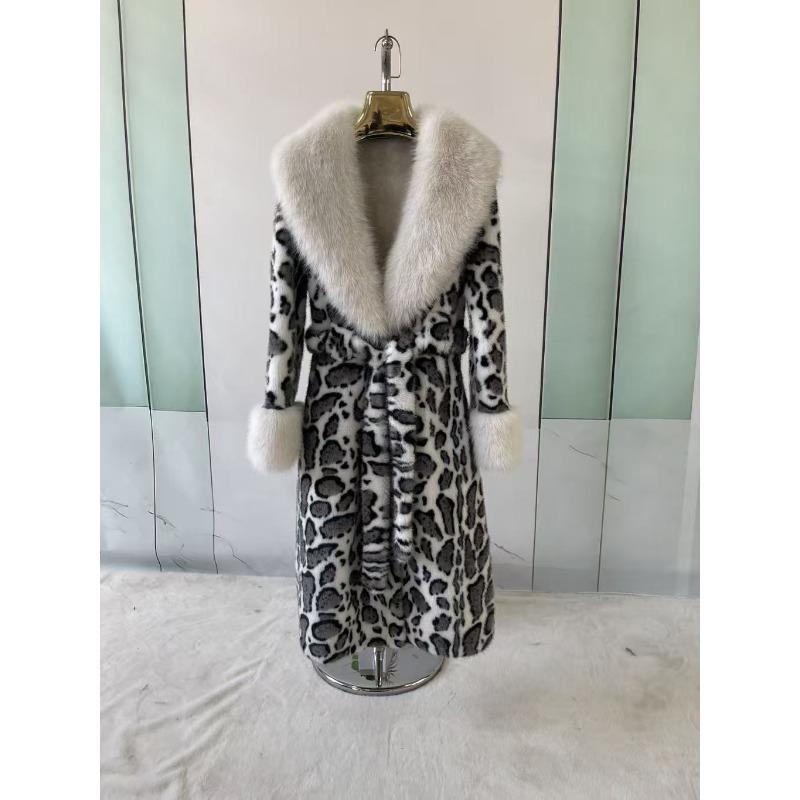 Winter Leopard Print Imitation Mink Jacket Temperament Winter Fashion Extended Shawl Fur Collar Coat Women