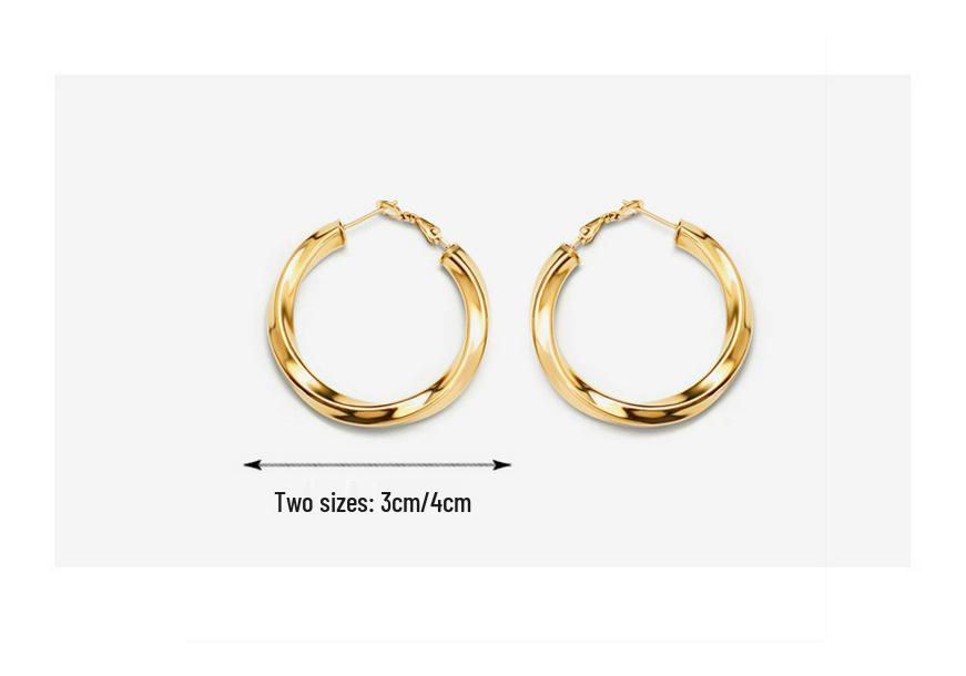 18K Gold-Plated Titanium Steel Twisted C-Shaped Earrings - Hong Kong Style