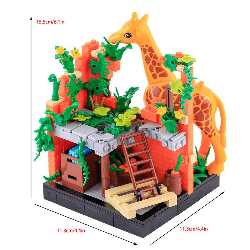 Zoo Giraffe Building Block Figurine Scene Accessories Plant Vegetable Puzzle Assembly Toy