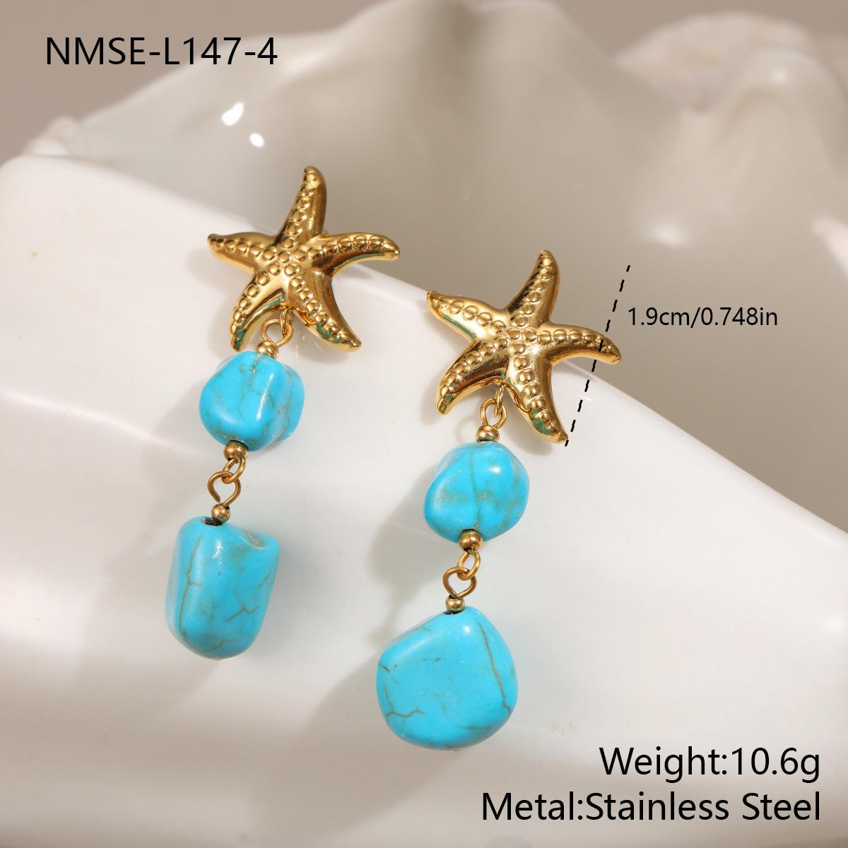 GEMCHIC Women s Starfish Dangle Earrings with Turquoise Beads Gold Plated Beach Style Fashion Jewelry