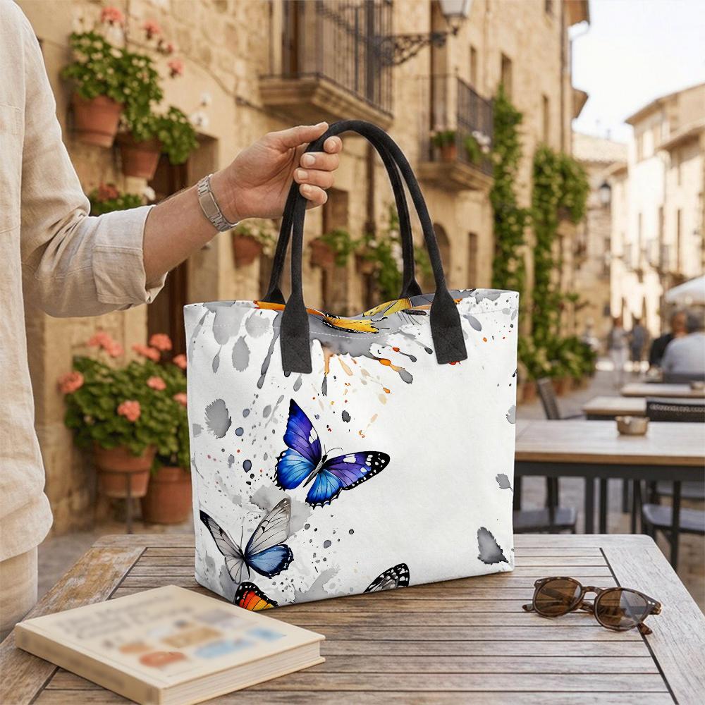 Watercolor Butterfly Print Tote Bag Large Capacity Casual Shoulder Bag for Daily Use