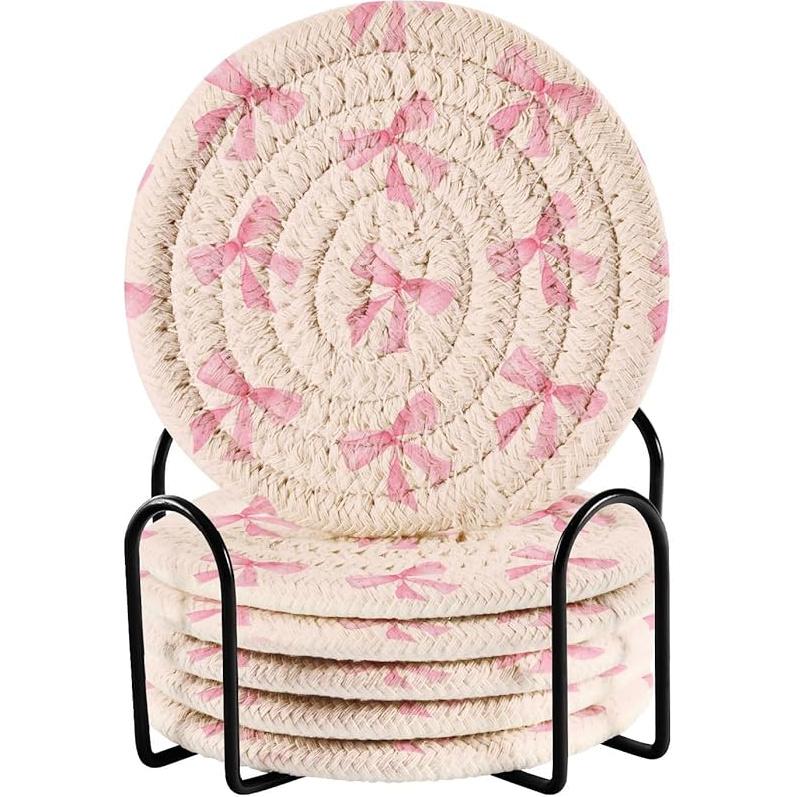 Dinosaur Cotton Cup Coasters with Holder Absorbent Drink Coasters Set for CoffeeTabletop Protection Housewarming Gift Home Decor 6 Pcs