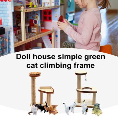 1 Zestaw Model Kota Miniatura Drewniana Rama Wspinaczkowa Model Małe Figurki Kotów Do Dekoracji Domku Dla Lalek