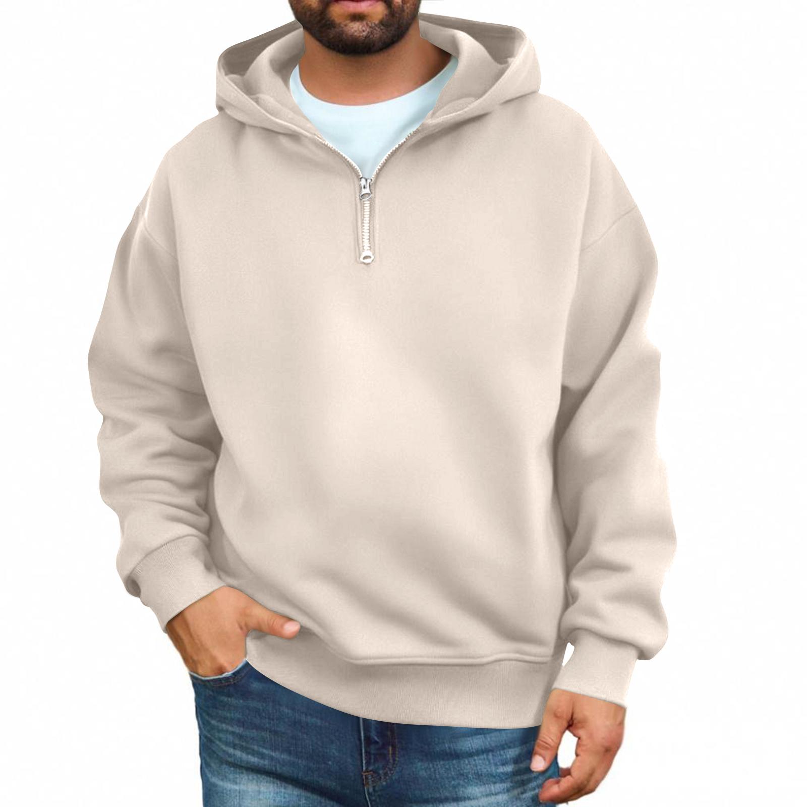 Men s Casual Zippered Hoodie Loose Fit Sweatshirt for Everyday Wear L бежевый