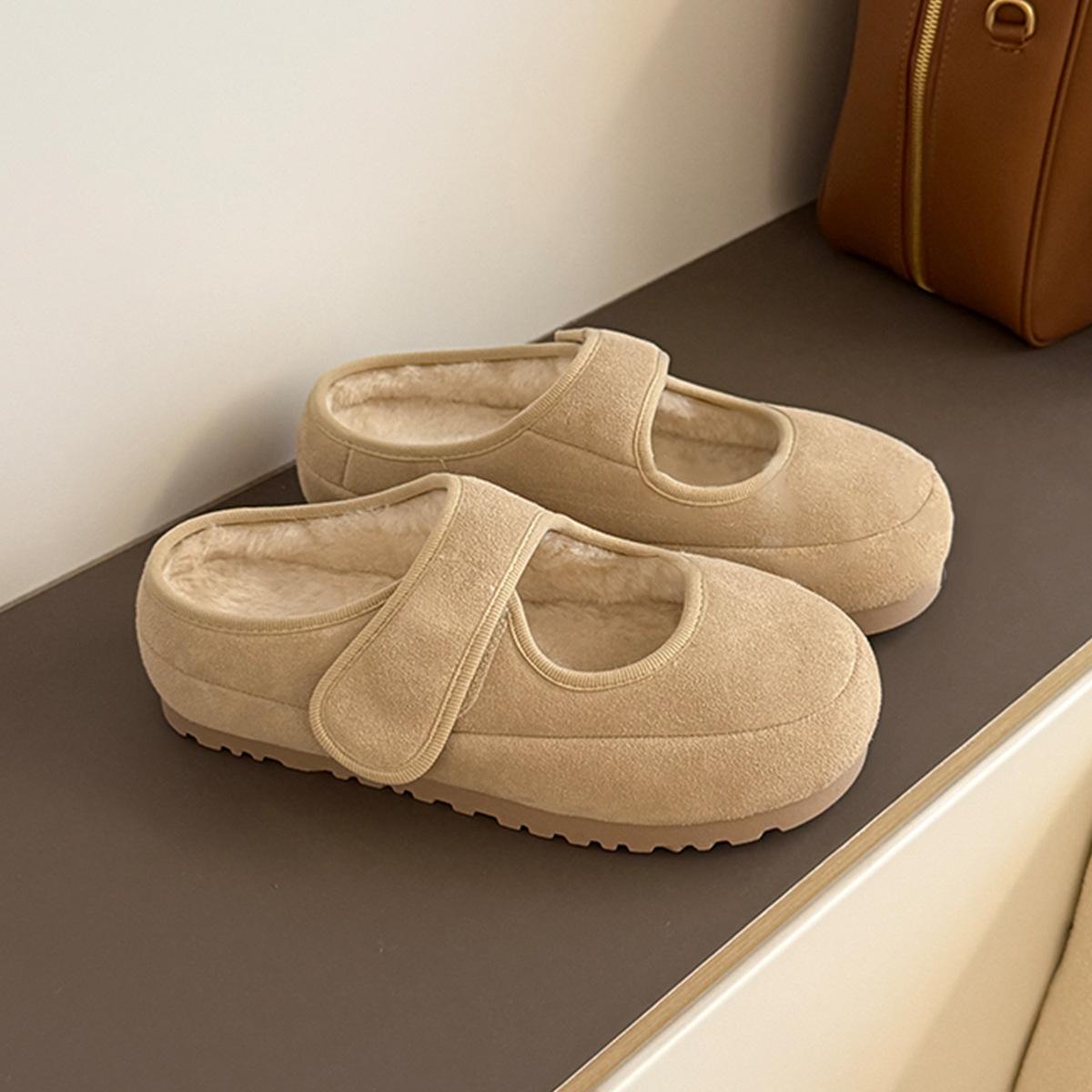Frosted Birkenstocks Women s Velcro Flat Bottom Baotou Loafers Fleece Warm Cotton Shoes 40 хаки 3130₽