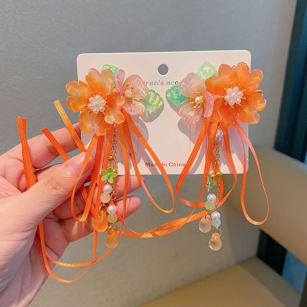 Mid-Autumn Hanfu Fairy Hair Clip - Women's & Children's Ancient Style Floral Tassel, Sweet Accessory for Girls