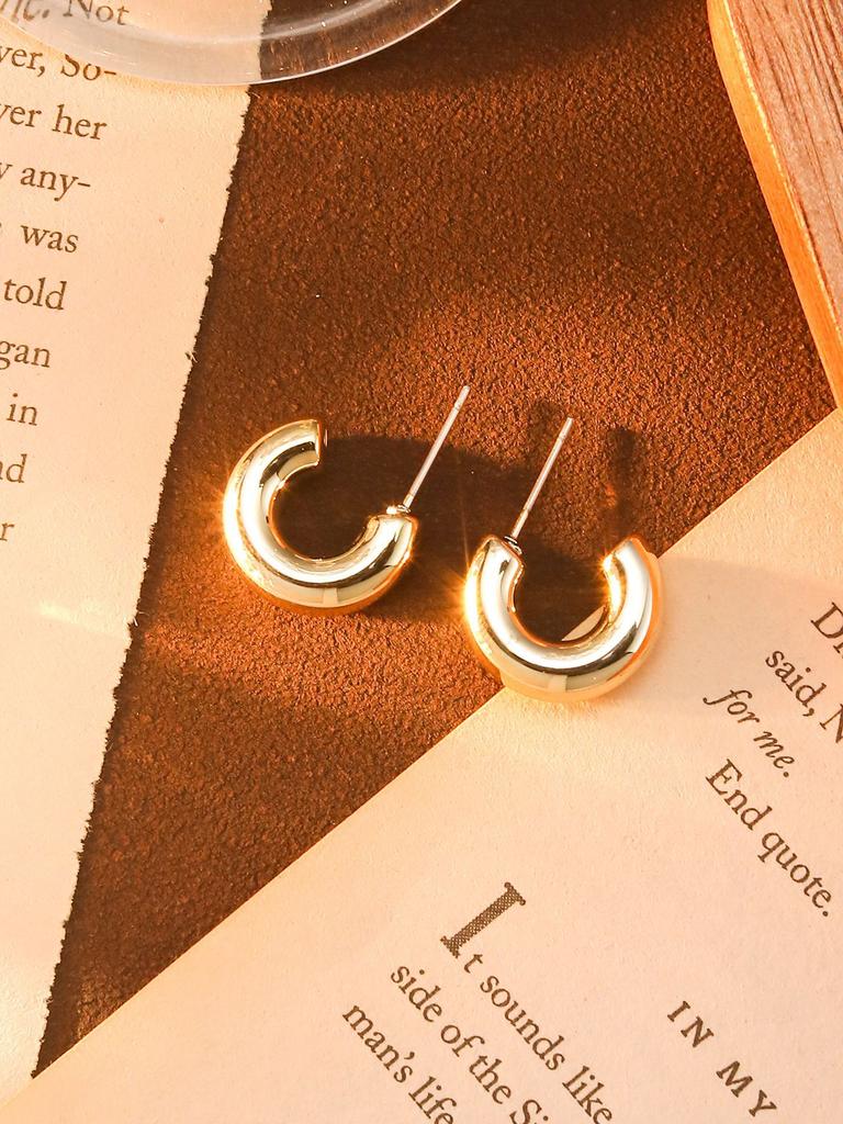 Classic Trendy Gold Color Irregular Acrylic C-shaped Pentagon Flower Stud Earrings for Women Korean Charm Jewelry Accessory Gift
