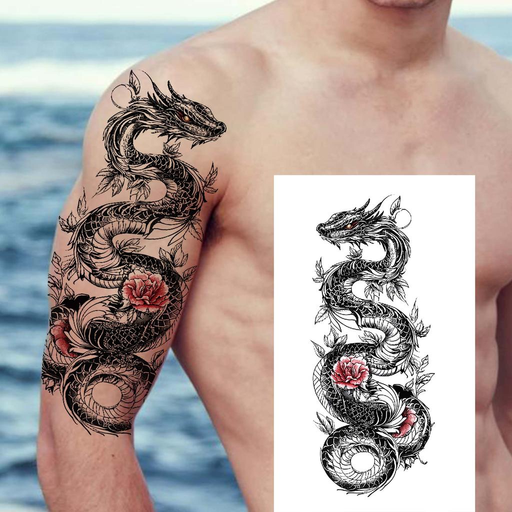 1 Sheet Wolf Tiger Astronaut Dragon Skeleton Temporary Tattoos For Women Men Adults Fake Skull Flower Tattoo Sticker Waterproof