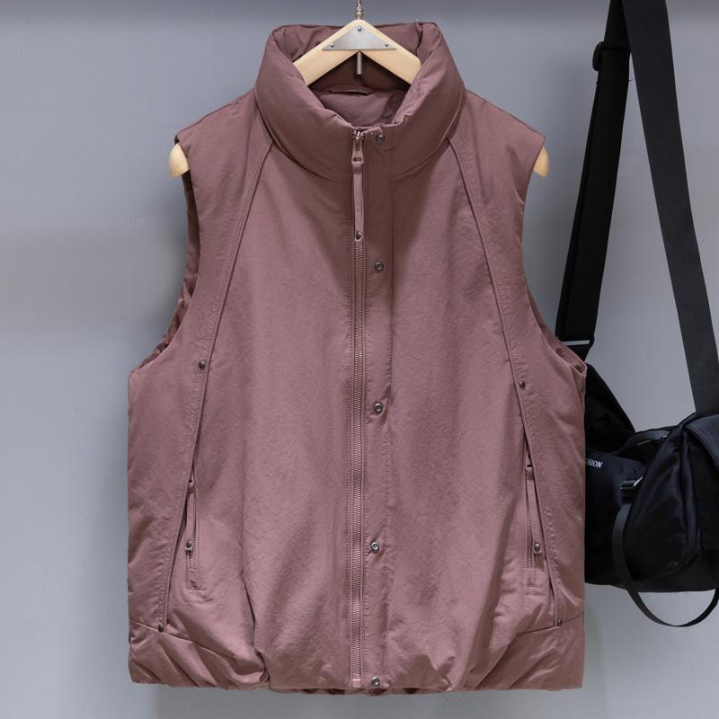 Men 50% White Duck Down Sleeveless Vest, Stand‑Collar Warm Zip‑Up Waistcoat Casual Winter Daily Outerwear Gilet