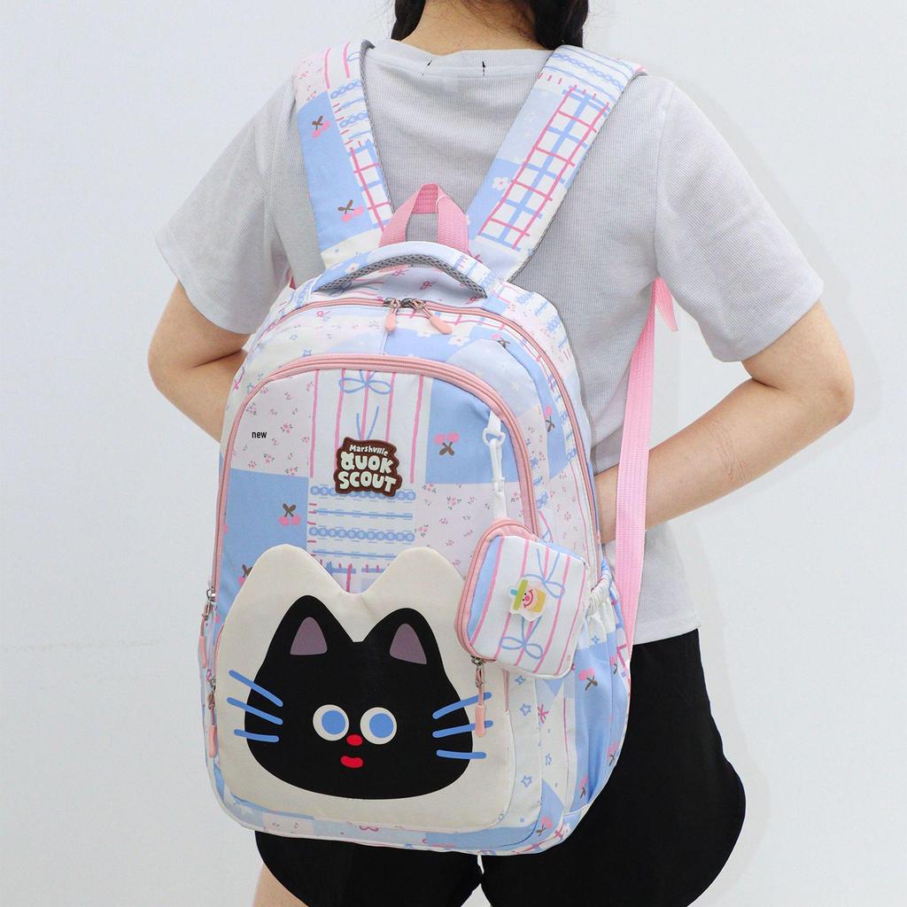 Lightweight Large Capacity Cat Cartoon School Backpack for Boys and Girls