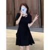 Sweet and spicy wind pleated short-sleeved dress for women's summer new waist and thin small black dress