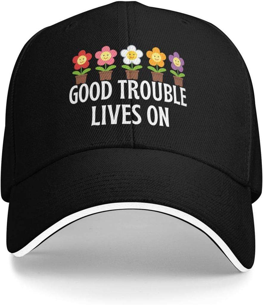 Cute Smiley Flowers Potted Plants Baseball Cap Polyester Adjustable Trucker Hat for Adults