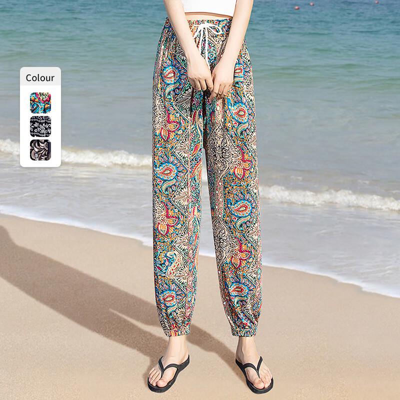 Women's Summer Printed High-Waist Cropped Beach Pants