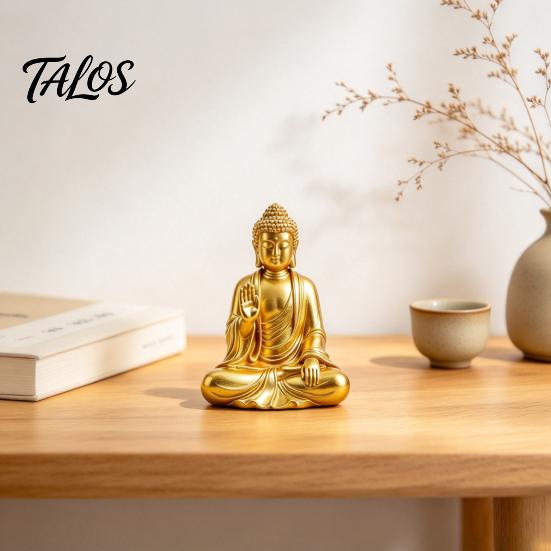 Buddha-Statue für Heimdekoration 3D-gedruckte goldene Statue, sitzende Shakyamuni-Figur, Skulptur ruhig spirituell mit gelassenem Ausdruck Meditation,