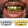 Unisex Glossy Finish Teeth Grillz Top Bottom Set Eco-friendly Copper Shiny Teeth Grillz Caps Gold Silver Teeth Jewelry Rapper