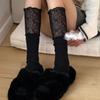 White Ballet Style Lace Spliced Socks Women Calf Socks High Boots Socks Lace Versatile Stacked Mid Calf Socks
