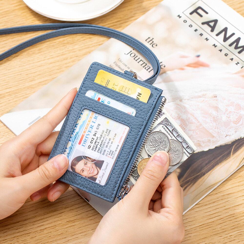 New Japanese ID Card Cover Made of Genuine Leather Easy Pull Buckle Card Bag Multi Functional Neck Hanging ID Card Holder