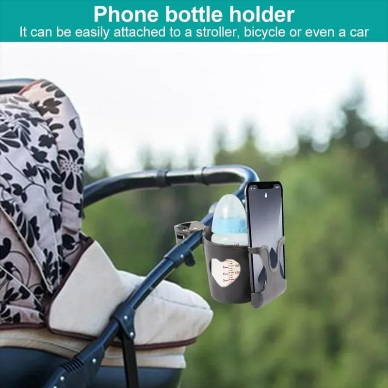 2-in-1 Stroller Cup Holder Phone Holder Multifunctional Infant Bottle Holder Universal Cup Holder Baby Stroller Accessories