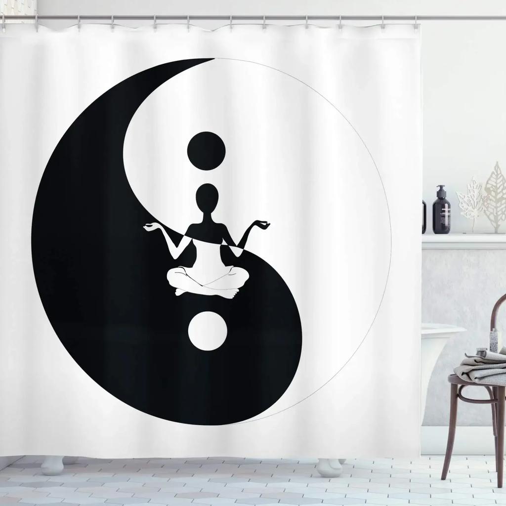 Yin Yang Shower Curtain For Bathroom Boho Trippy Gossip Pattern Psychedelic Art Waterproof Bathroom Shower Curtain Set With Hook