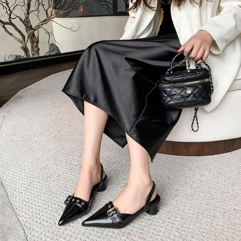 Fashion Female Pointed Toe Footwear Ankle Strap Ladies Medium Heels Shoes Shallow New 2025 Fashion Buckle Women 4cm Heels Pumps Shoes
