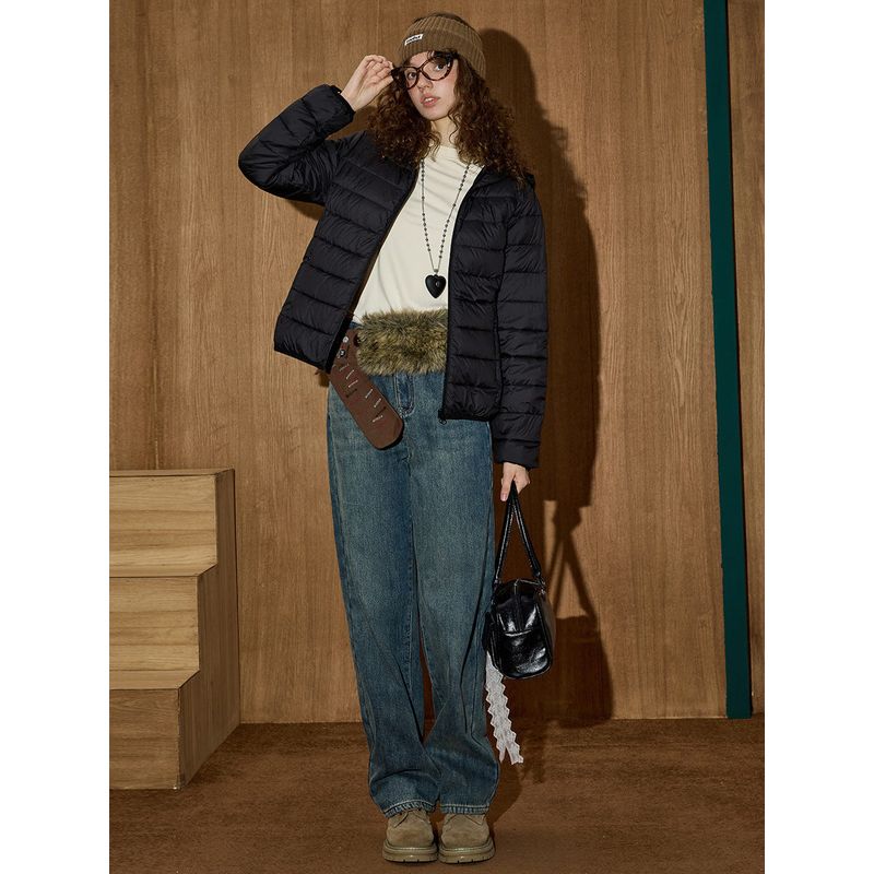 Coolhut Slimming Retro Washed Wide-Leg High-Waisted Loose Slimming Straight-Leg 2025 Winter Women's Jeans