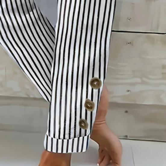 Women Harem Pants Adjustable Elastic Waistline Striped Print Boho Pants with Pockets Lightweight Breathable Casual Trousers