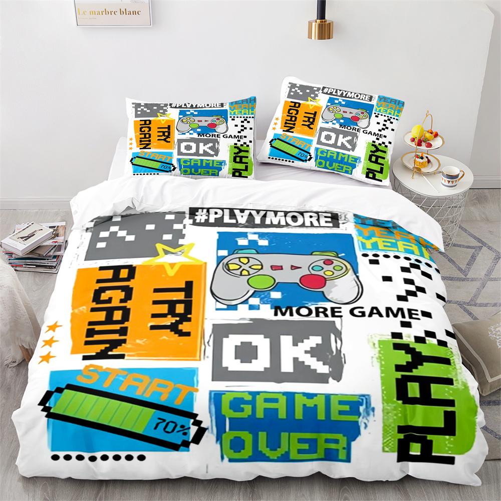 Gamepad Duvet Cover Set Yellow Background with Buttons Boys Playroom Decoration King Size Polyester Quilt Cover with Pillowcases